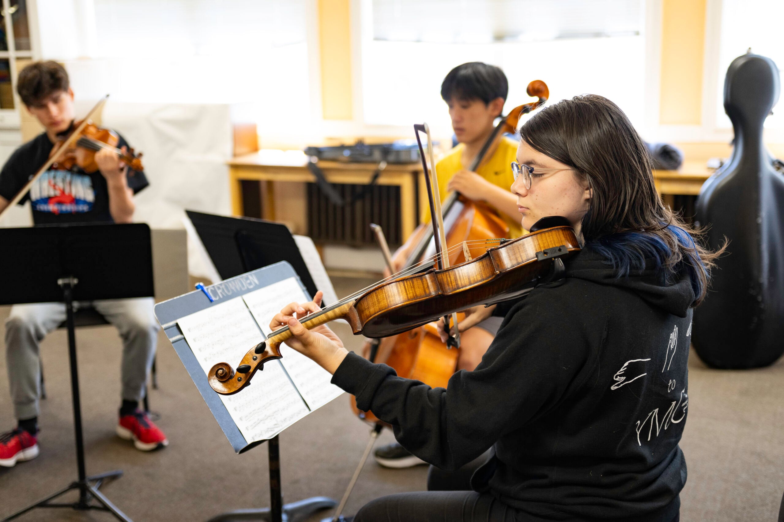Students performing in a chamber ensemble