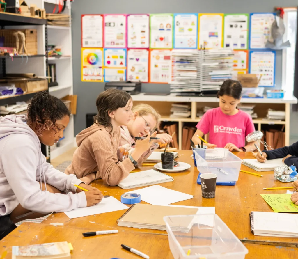 Crowden students engaged in a classroom art activity