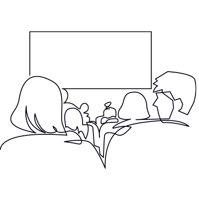 Silhouette of people watching a movie in theater.