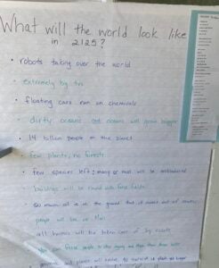 Poster predicting the world in 2125 with notes.