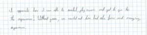 Handwritten note expressing gratitude for a fun experience.