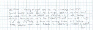 Handwritten note about enjoying friendships and screen break.