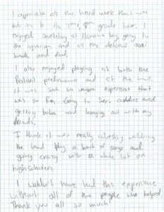 Handwritten note appreciating a school tour experience.