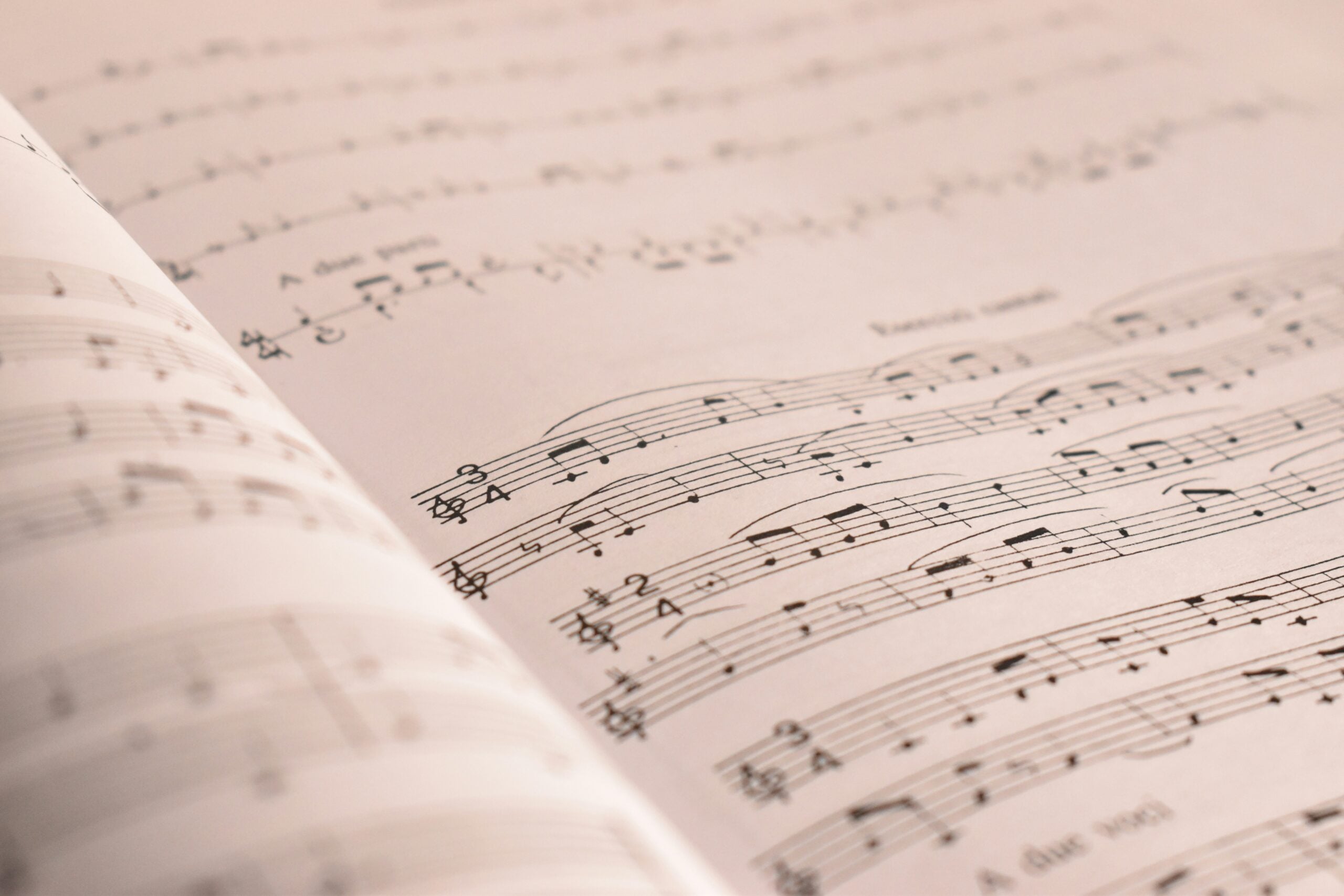 Close-up of printed sheet music with musical notes